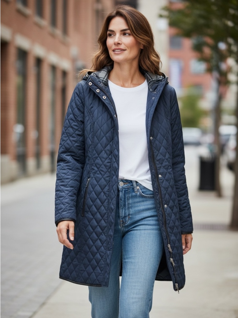 London Fog Navy Diamond Quilted Hooded Jacket - Size S | Color: Navy EUC